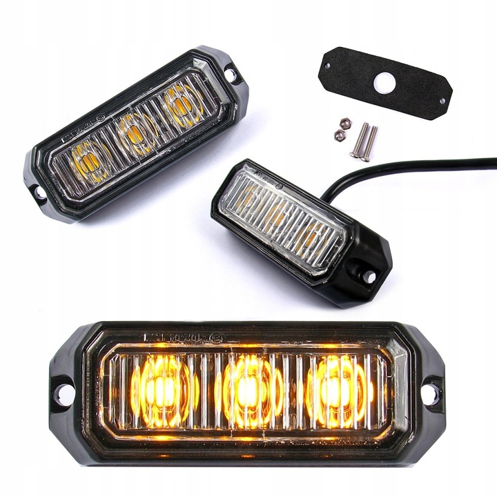Lampa stroboscop 3 LED, 12V/24V, 9W, rezistenta la intemperii, montare pe suruburi, dimensiuni 80x19x28mm
