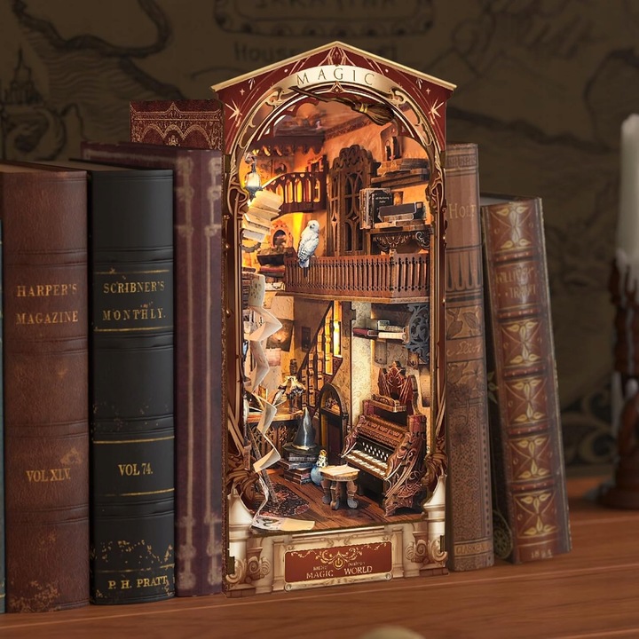 Puzzle 3D BEDEE Biblioteca Magica cu LED, Dimensiuni: 30x45cm