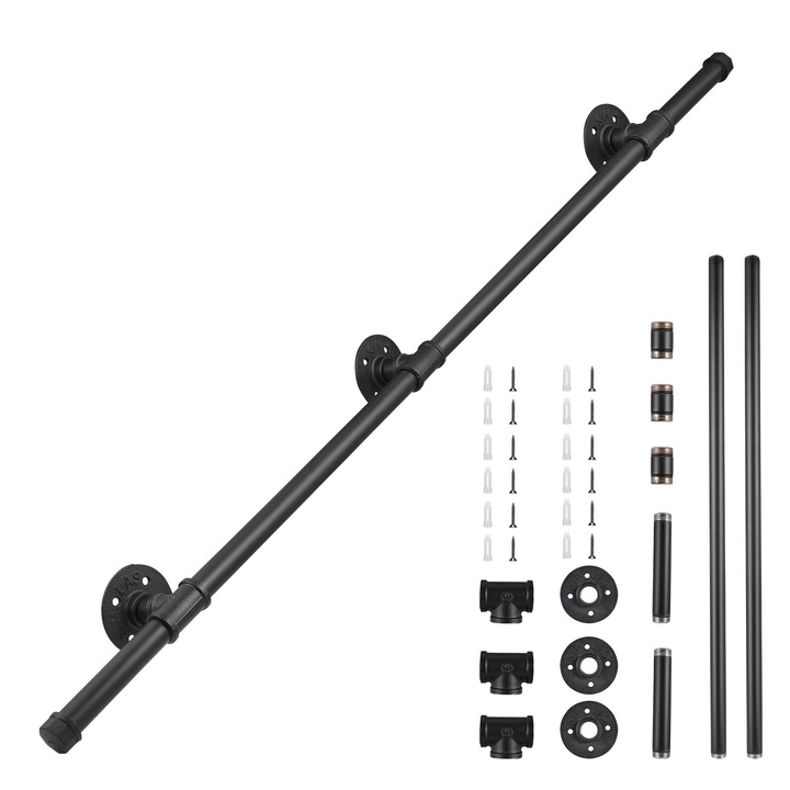 Balustrada pentru scari, Mana curenta de perete, Aluminiu, 1, 5 m (2 sectiuni), Antiderapant, Montaj usor, Pentru interior si exterior, Negru