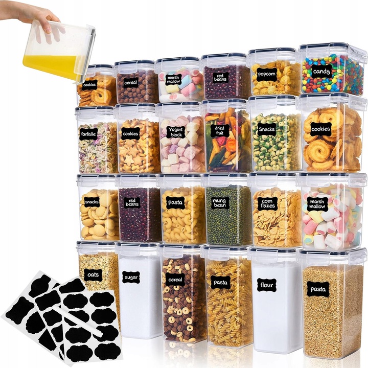 Set 24 cutii alimentare transparente, 2L, 1,4L, 0,8L, fara BPA