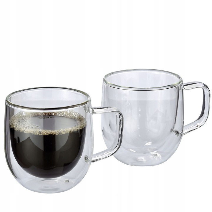 Set 2 pahare pentru cafea, Cilio, sticla borosilicata, transparent, 200 ml, 8x9 cm