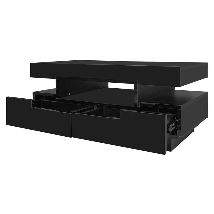 Masa de cafea Masa de living, Dreptunghiulara, Luciu inalt, Cu spatiu de depozitare, Stil modern, Negru