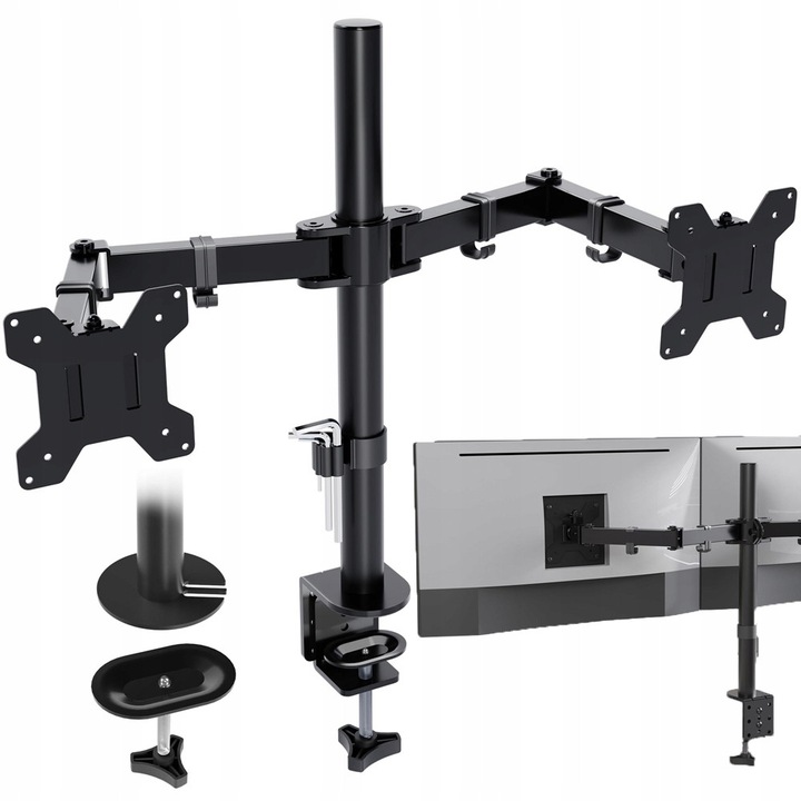 Suport birou pentru doua monitoare BEDEE, 13-30 inch, capacitate 8kg, negru