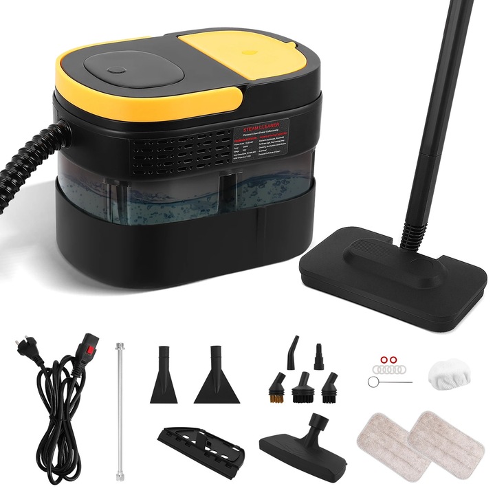 Aparat de curatat cu abur, 2500 W multifunctional, cu rezervor, maner portabil, pentru rosturi, gresie, podele, electrocasnice, casa si auto