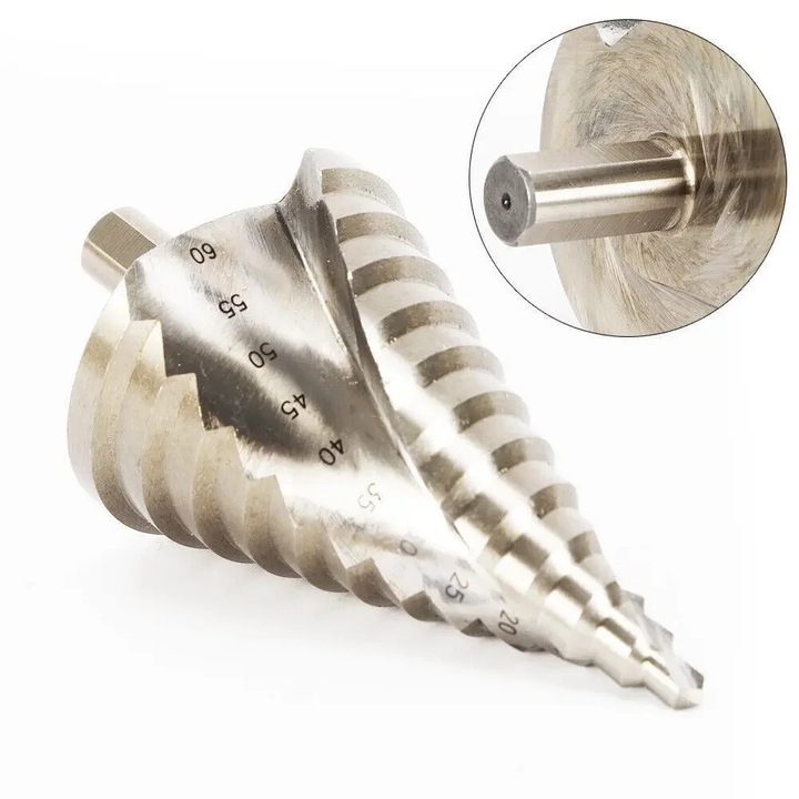 Set burghie trepte HSS, burghiu conic, 6–60 mm, pentru inox, metal, lemn, plastic