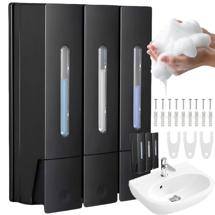 BEDEE folyékony szappanadagoló, fekete, falra szerelhető