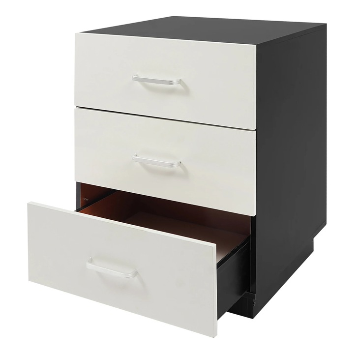 Noptiera, Masuta de pat, 3 sertare, 40x40x58 cm, design marocan modern, spatiu generos de depozitare, alb