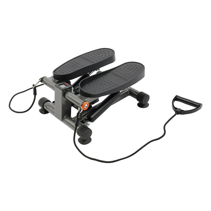 Stepper twist, Stepper mini hidraulic, Ecran LCD, Benzi de rezistenta, Inaltime pedala reglabila 19–34 cm, Pentru antrenament acasa si forta, Negru