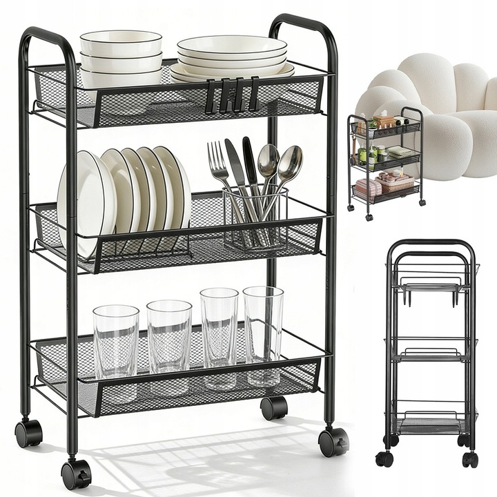 Raft mobil BEDEE, 3 niveluri, culoare alba, dimensiuni 60x30x90cm