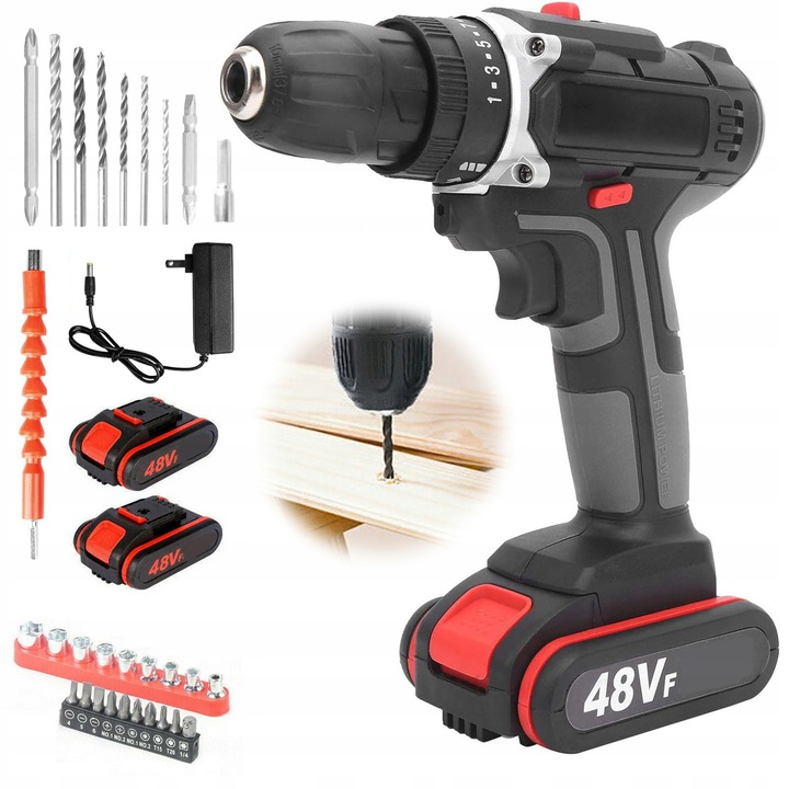 Cheie impact DWH-121, 2 viteze, 45 Nm, negru, 2 acumulatori, set complet