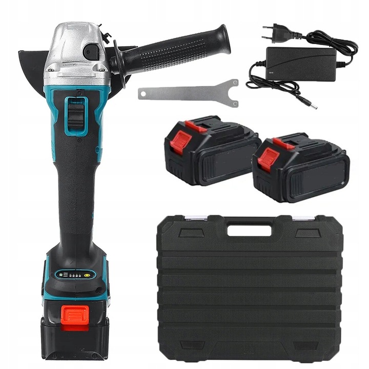 Polizor unghiular BEDEE 800W, 3 viteze, 125mm, set cu 2 baterii 21V, albastru si negru