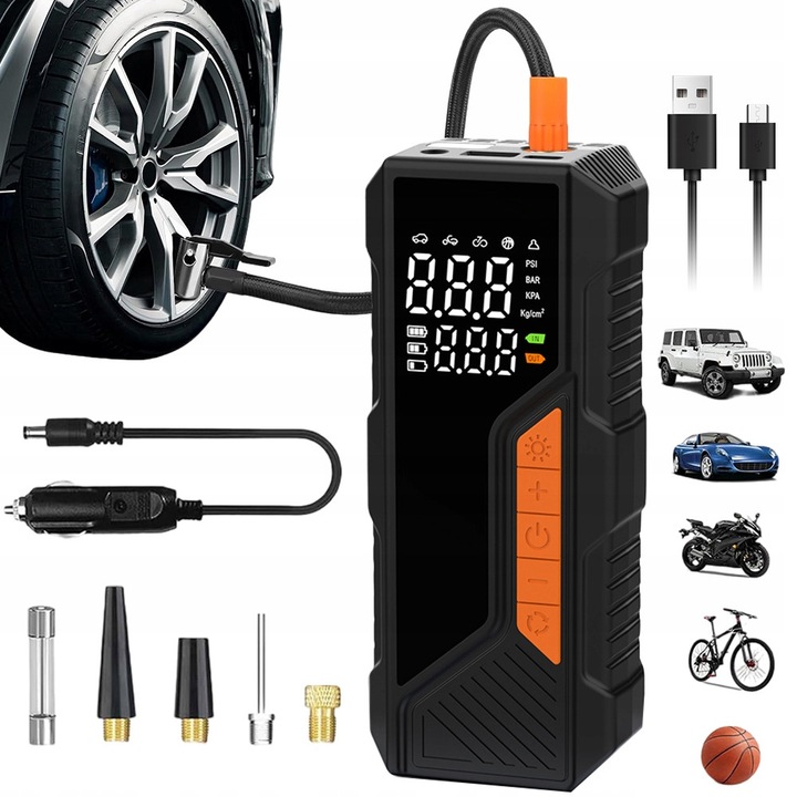 BEDEE hordozható légkompresszor, 150 PSI, 36 l/perc, fekete, teljes készlet