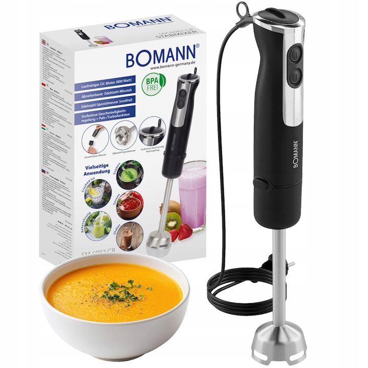 Blender Severin SM 3761 350W, 0,7L, negru, cu functie Turbo