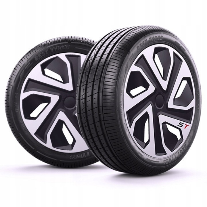 Capace roti, 15", argintiu-negru, set 4 bucati, potrivite pentru majoritatea masinilor