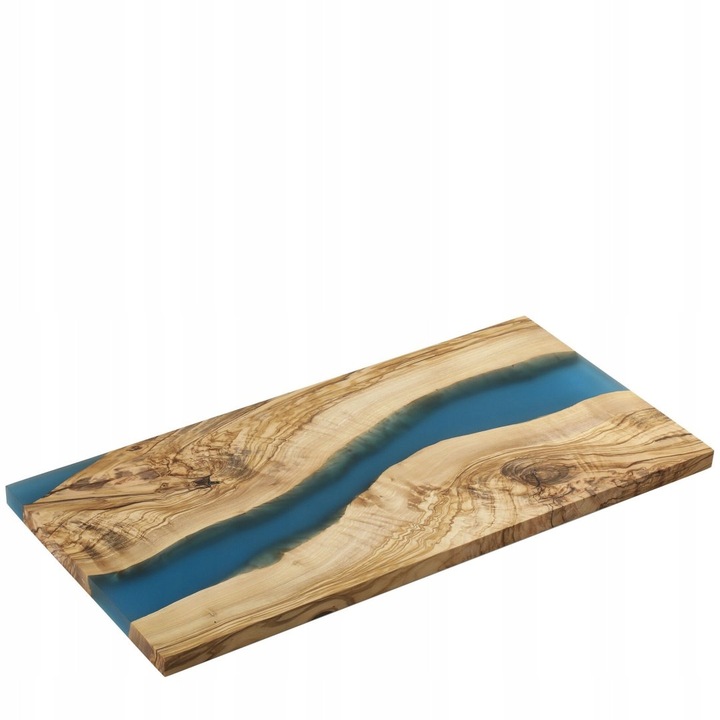 Tacator de bucatarie Zassenhaus, 45x22x1,5cm, lemn de maslin, element decorativ din rasina epoxidica, albastra, handmade
