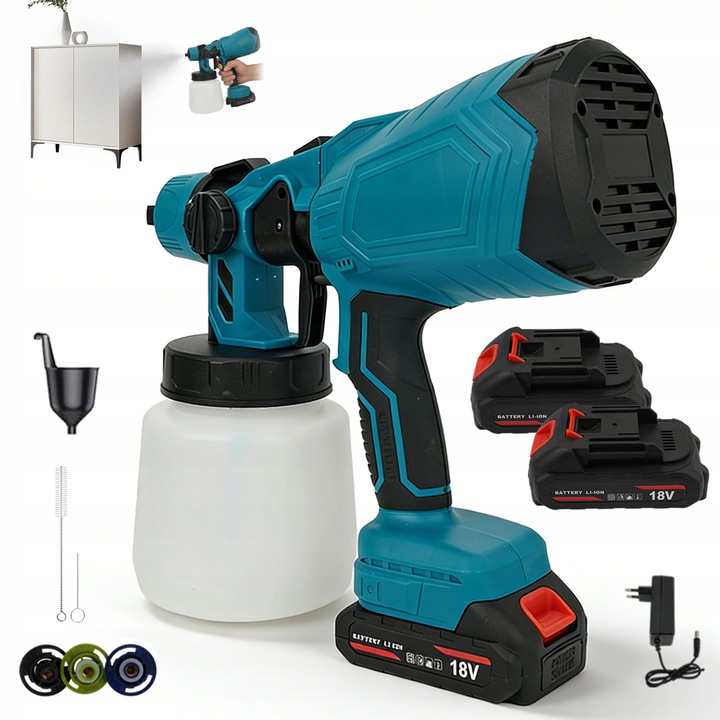 Pistol de vopsit BEDEE, acumulator 18V, set 2 baterii