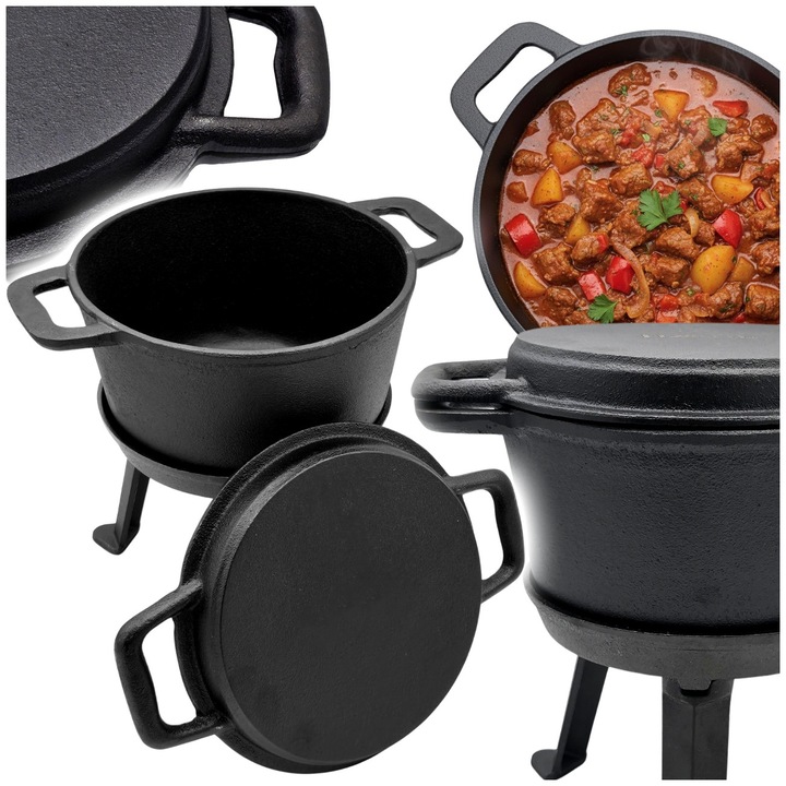 Set gratar gradina Kociolek Zeliwny cu tigaie, 8L, pentru foc deschis