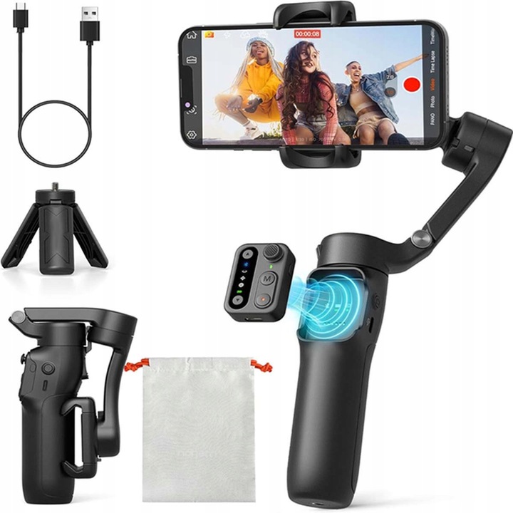 3 tengelyes képstabilizátor telefonhoz, távirányítóval