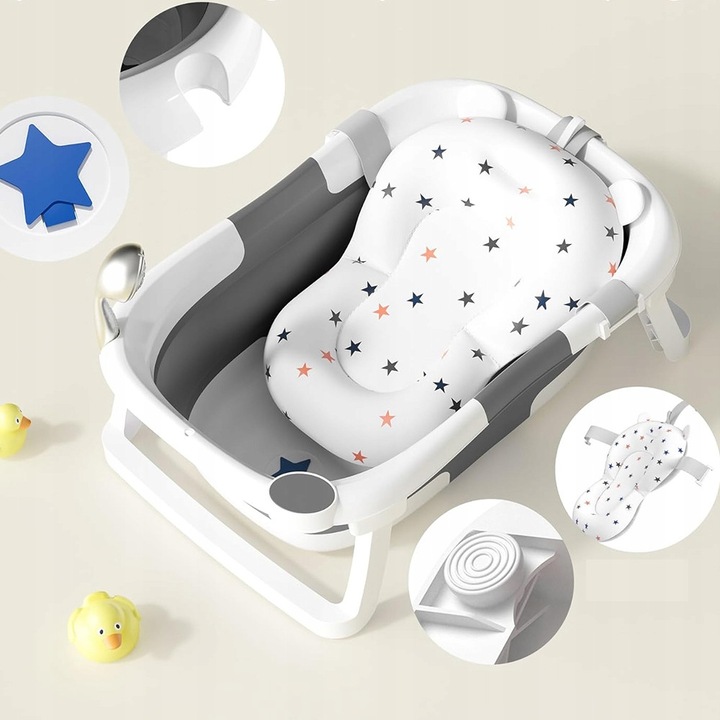 Cada pliabila pentru copii cu perna si dop din silicon, BEDEE