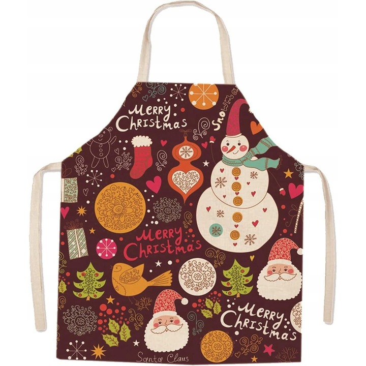 Fartuch de Craciun pentru adulti, rosu, cu motive de Mos Craciun, dimensiune universala