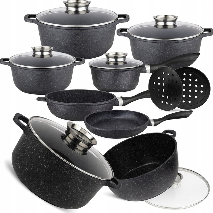 Set oale marmura ZILNER ZL-8528, 12 elemente, negru marmorat, inductie