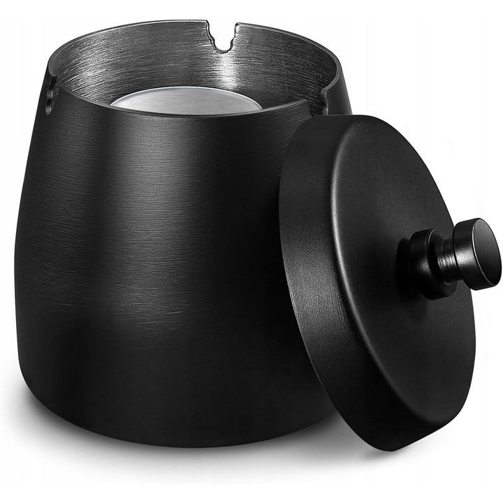 Scrumiera metalica cu capac, rezistenta la vant, inox