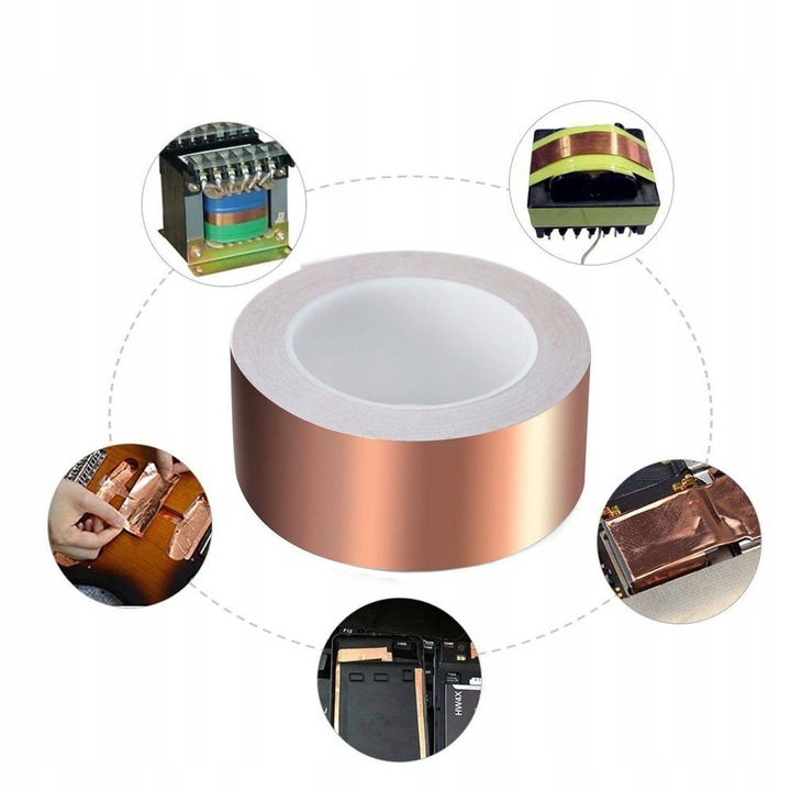 Banda adeziva din folie de cupru, 25M x 50mm, protectie EMI, rezistenta la apa, antistatica