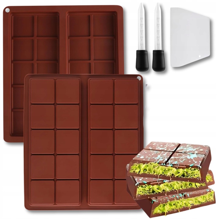 Set 2 forme siliconice pentru ciocolata, 18x20.5x1.7cm, culoare maro, rezistente la temperaturi extreme