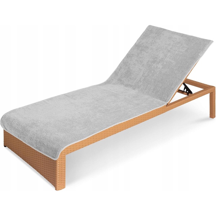 Husa pentru sezlong, 100% bumbac frotte, 75x200cm, gri deschis, utilizare la piscina, terasa, plaja