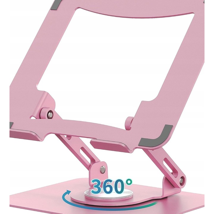 Stojak laptop 360, rozowy, 10-15,6 inch, metal, reglabil, constructie pliabila