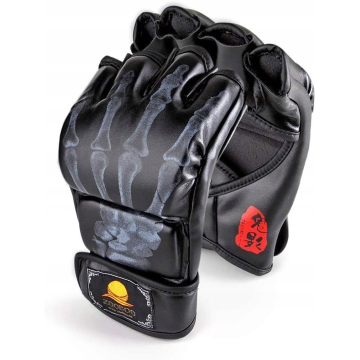Sportkesztyű, félujjas, fekete, 20x12cm, MMA-hoz, boxhoz, grapplinghez, kickboxhoz