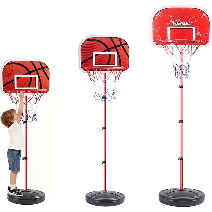 Cos de baschet reglabil 60-150 cm, set cu minge si pompa, pentru interior, compact