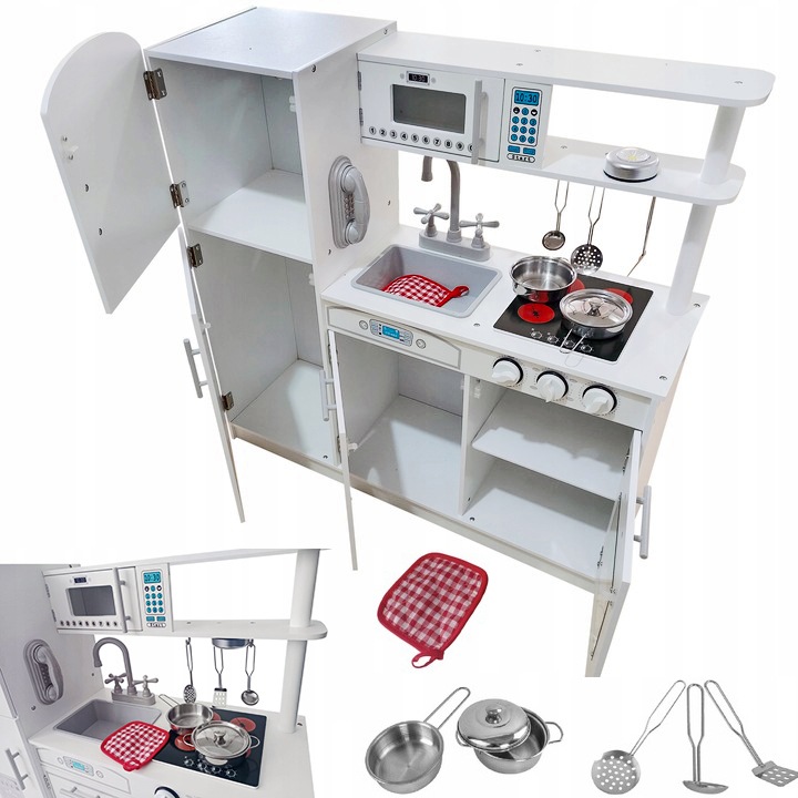 Bucatarie pentru copii, cuptor si chiuveta, alb/gri, 82x85x26,5cm