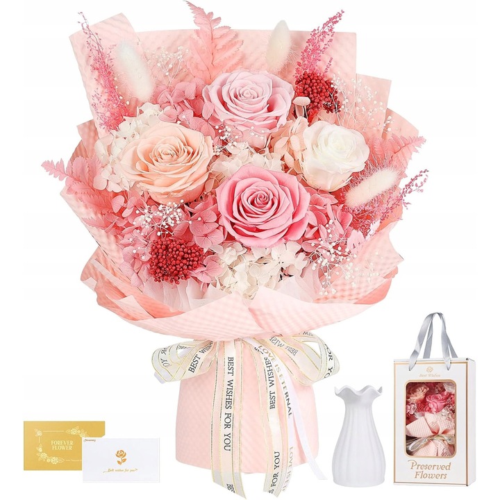 Buchet de trandafiri, flori conservate, roz