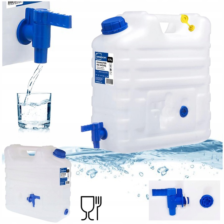 Бутилка за вода 15L с кран и вентил, HDPE, прозрачна, 38x38x16cm