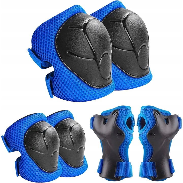 Set 6 Ochranite Sportive pentru Copii, Albastru, pentru Genunchi, Coate si Incheieturi, Material PE