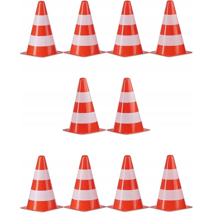Conuri de antrenament, 22 cm, set 10 bucati, alb-rosu, pentru slalom si marcaje