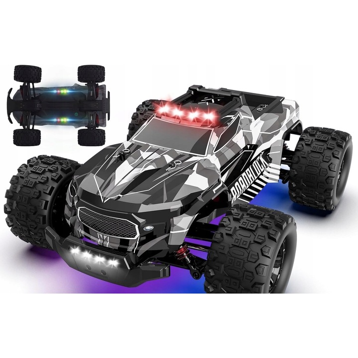 Masinuta radiocomandata 1:14, 4WD, 40 km/h, 7 culori LED, negru, set