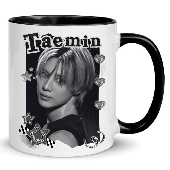 Cana ceramica 330ml alba cu maner si interior negru, design modern, pentru acasa sau birou