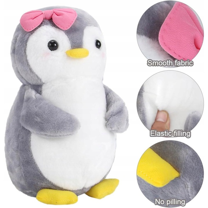 Pinguin de plus, 25 cm, gri, jucarie de imbratisat, set