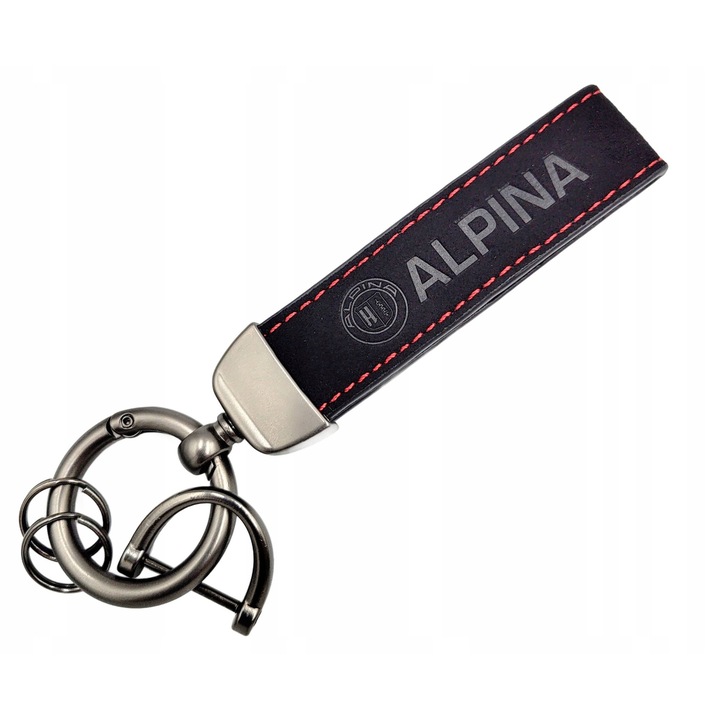 Kulcstartó, ALPINA, Alcantara bőr, fém, fekete, optimális méretek