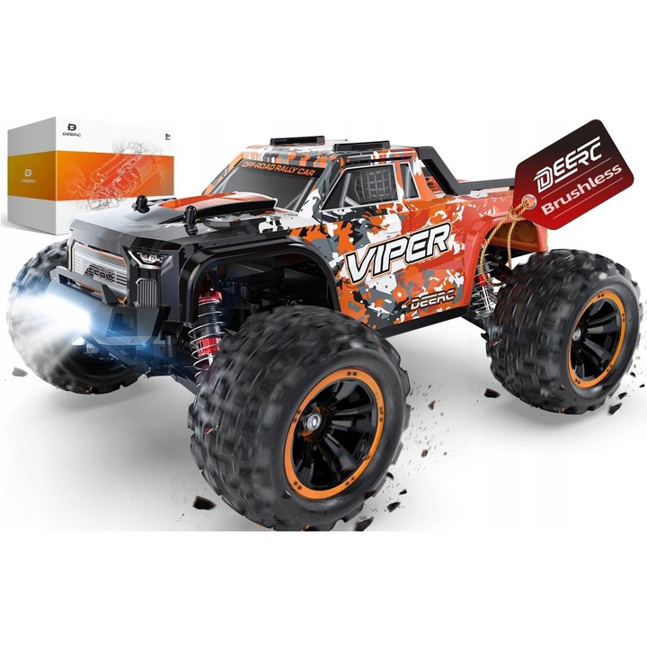 Deerc Viper YLWK9QCOJH RC autó, brushless 1:16, brushless motor, fém és műanyag karosszéria, LED, off-road, többszínű