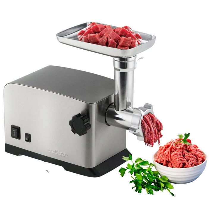 Masina de tocat carne ProfiCook, 1200 W, 3 site, metal, 195x328x360mm, set accesorii