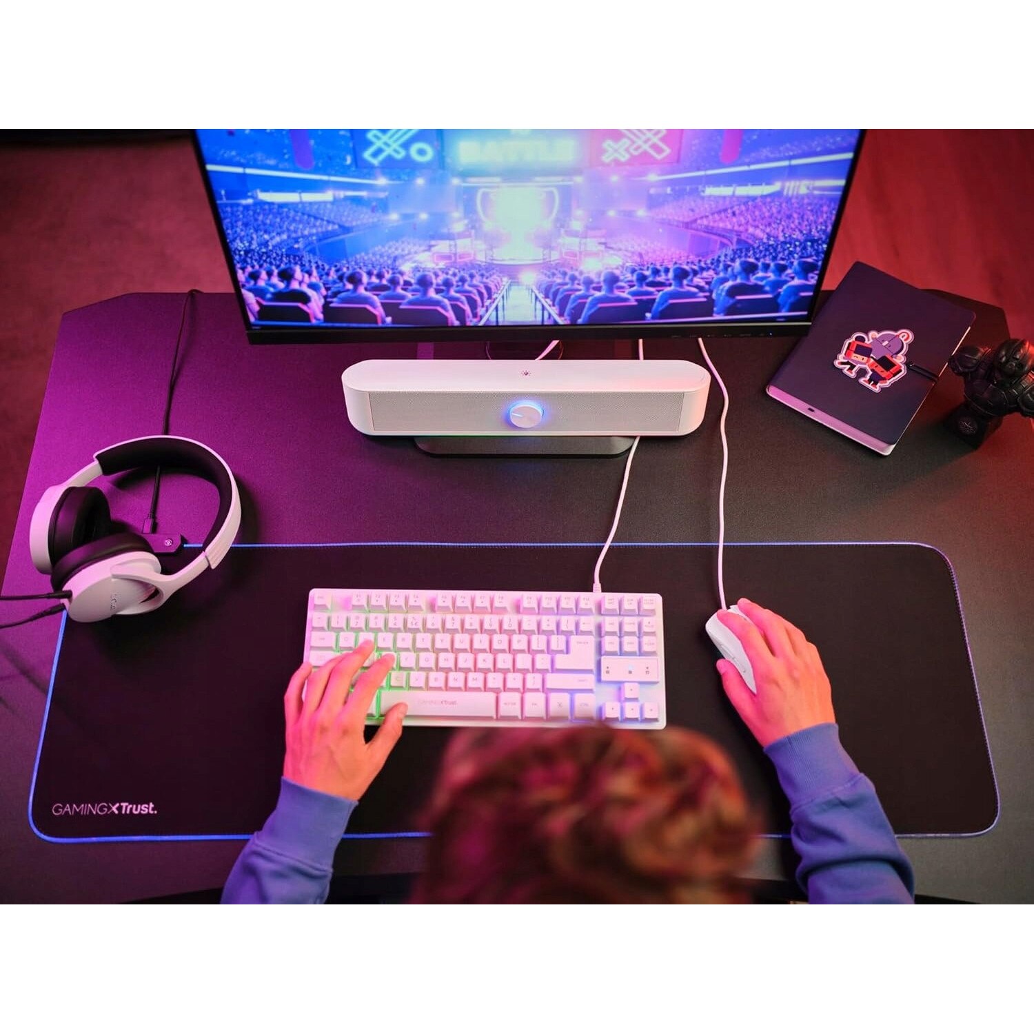 Soundbar RGB Stereo 12W, USB, Jack 3,5 mm, alb