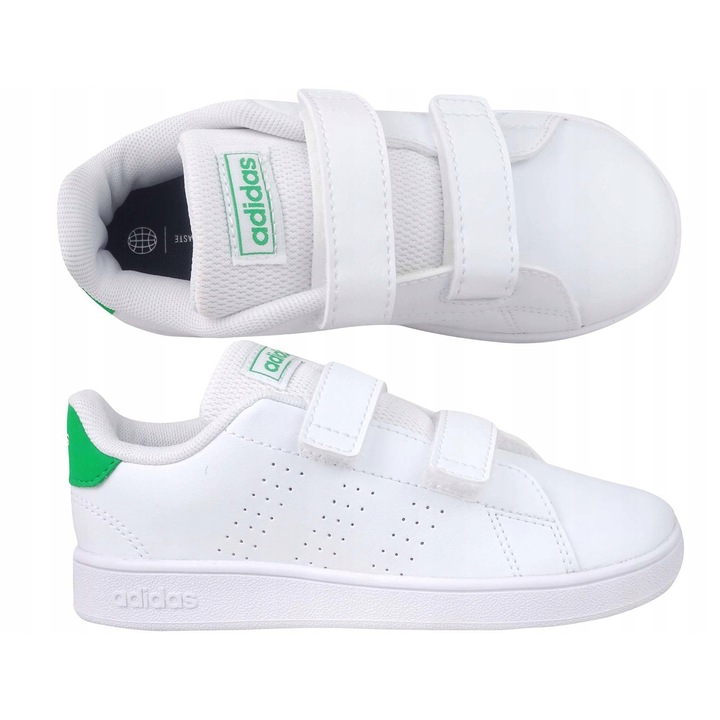 Pantofi sport copii, Adidas Advantage CF I, alb, material sintetic, cu velcro, 27 EU