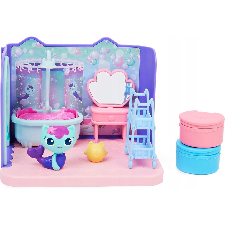 Set baie pentru papusi, Gabby's Dollhouse, tema marina, efecte de bule, multicolor, 25,7x8,6x22,9cm