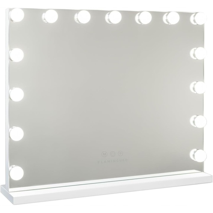 LED огледало за грим, 15 крушки, 70x50см, 3 режима на светлина, регулируем интензитет, с USB, огледало за увеличение x10