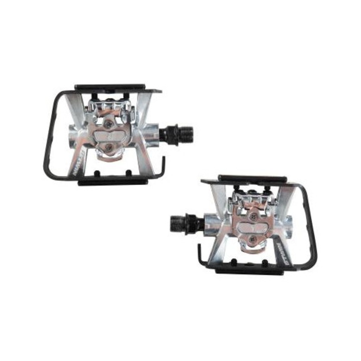 Pedale MTB 500, Rockrider, platforme si zabacire, aluminiu, 9/16"