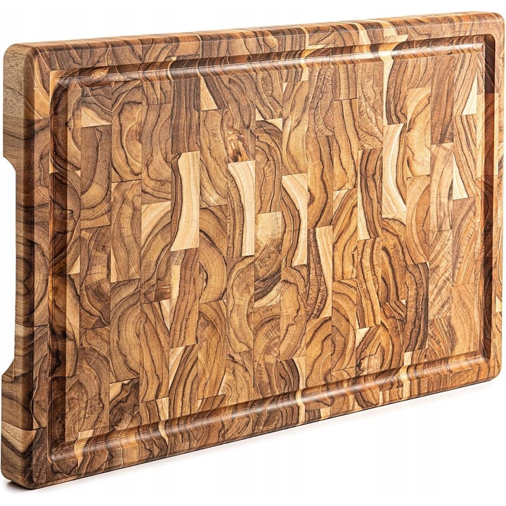 Tacatoare de bucatarie din lemn de tec, 44x29x3,2 cm, cu canelura pentru sucuri si manere, naturala