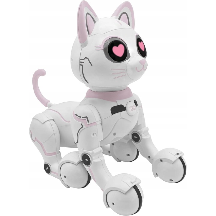 Interaktív, programozható robot távirányítóval, macska motívummal, fehér, 4 éves kortól